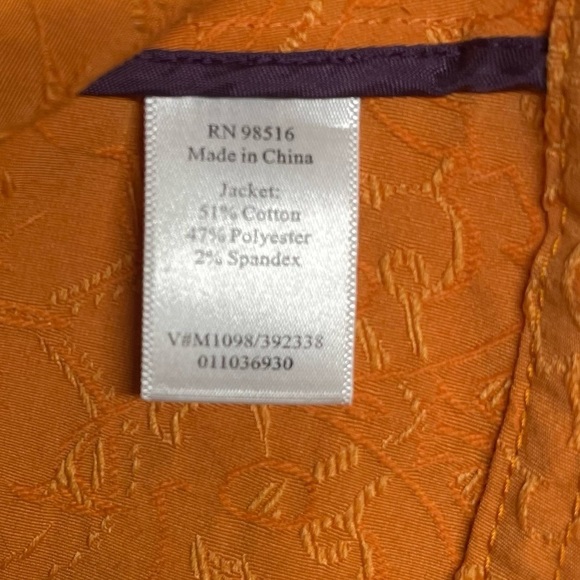 Coldwater Creek Women’s Orange 16 Embroidered 3 Button Blazer in EUC - Picture 8 of 10
